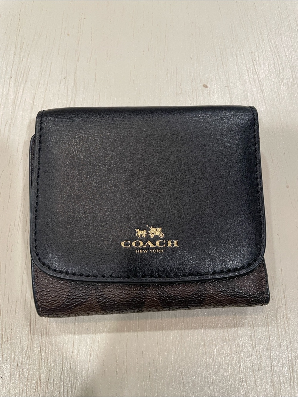 Coach Black Leather Wallet with Brown Signature Canvas